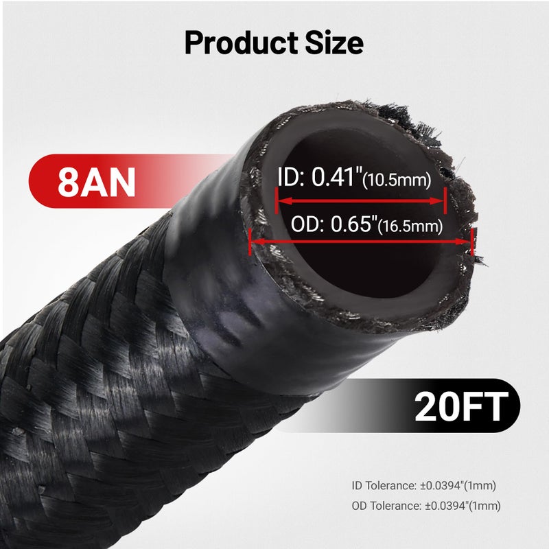EVIL ENERGY 8AN Fuel Line Kit, 8AN Nylon Braided Fuel Line Hose Fitting Kit CPE 20FT Black - Image 3